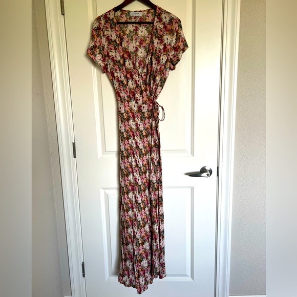 Auguste The Label Wild Rose Pink Dusty Floral Maxi Midi Wrap Dress US 6 - Picture 4 of 5